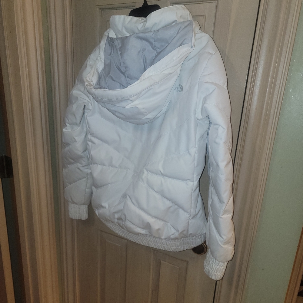 Misses Sz M North Face Down Winter Jacket With Hood White Gray - Picture 2 of 16